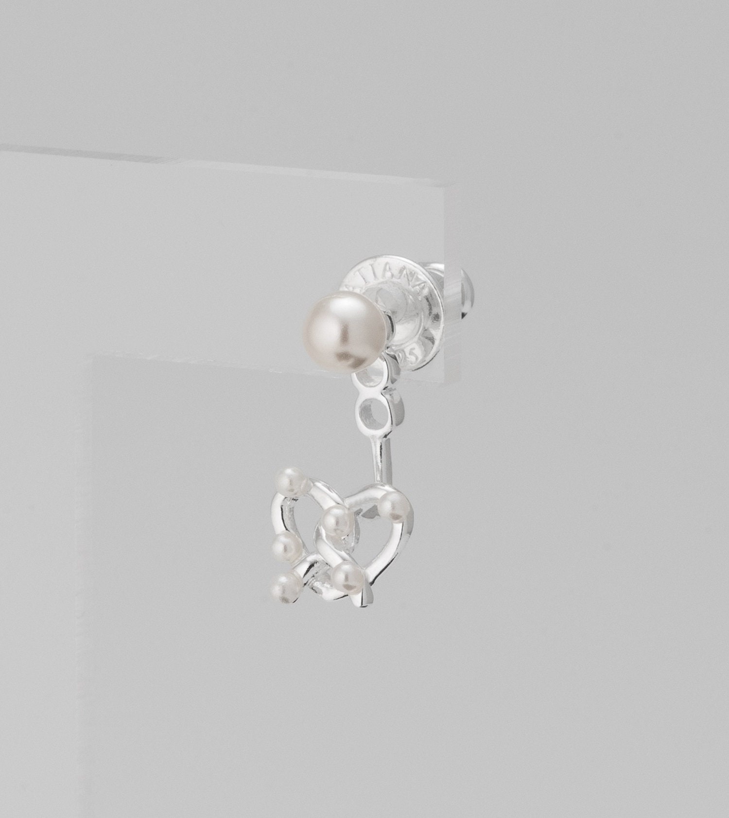 イヤリング TATIANA Silver 925 Pearl Pretzel Heart Ear Jacket Earrings E Sterling Silver Pearl Pretzel Heart Ear Jackets,dainty Hear
