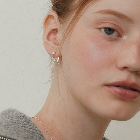 Sterling Silver Bow Ear Jacket Earrings, Dainty Bow Earrings