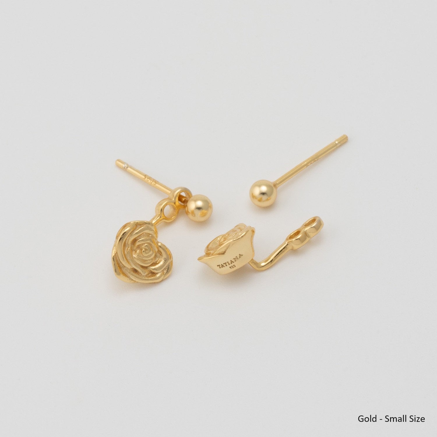 TATIANA■(silver925) rose flower heart earjacket earring Sterling Silver Flower Ear Jacket Earrings, Dainty Heart