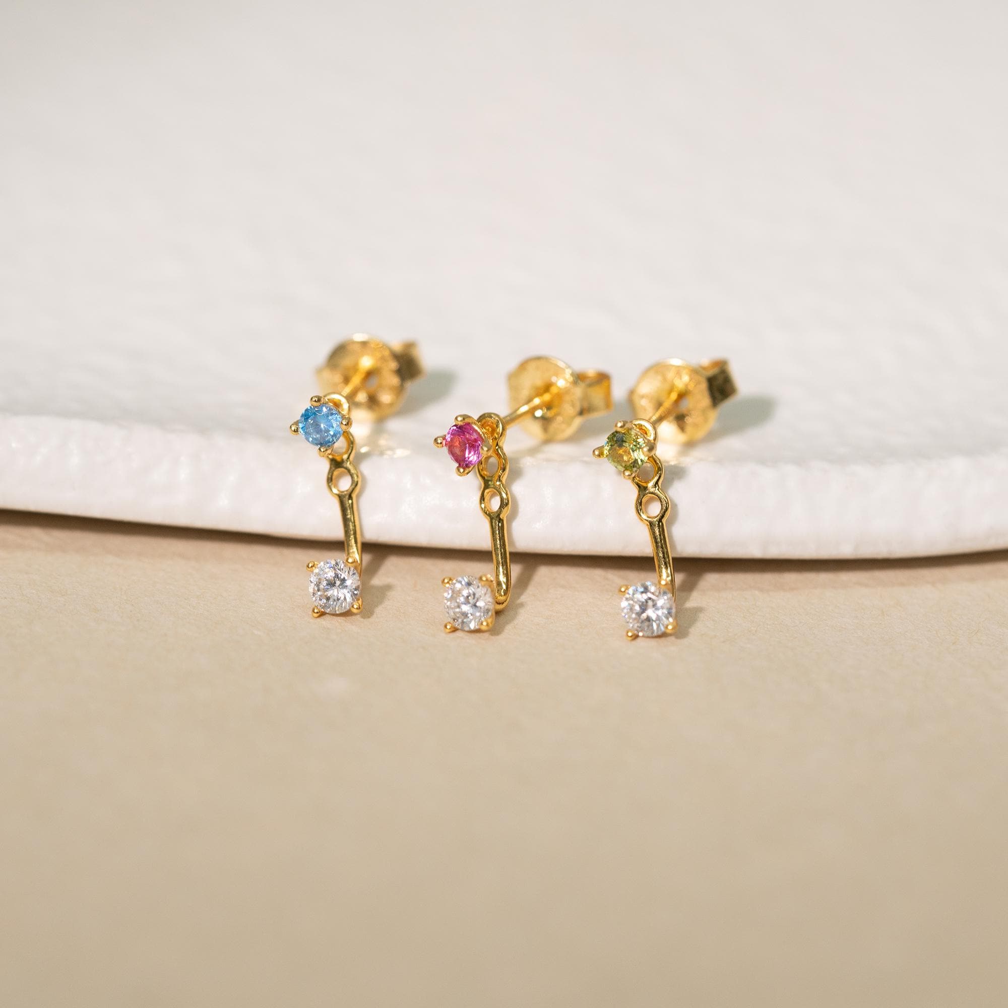 Pair of Tiny Birthstone Ear Jacket Earrings in Sterling Pair of Tiny Birthstone Ear Jacket Earrings in Sterling