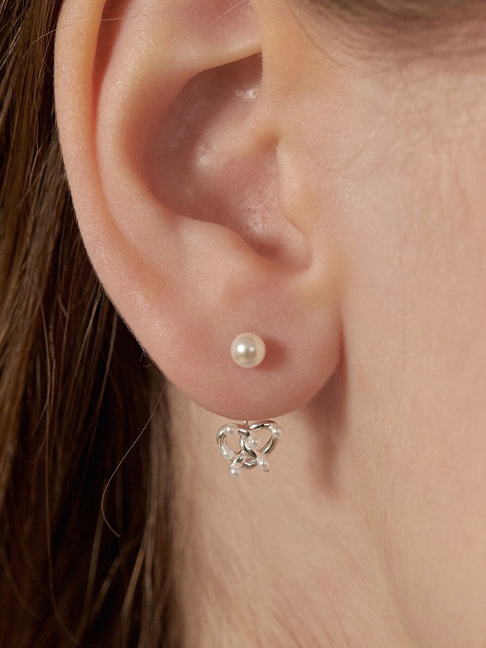 ピアス TATIANA Silver 925 Pearl Pretzel Heart Ear Jacket Earrings E Designer fashion, Seoul-fully created | W Concept