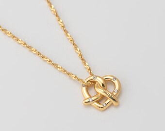 Dainty Pretzel Heart Necklace,pretty Love Knot Necklace