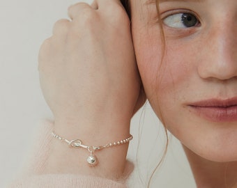 Sterling Silver Knot Ball Chain Bracelet,Dainty Heart Bracelet,Ball Charm Bracelet,Silver Jewelry,Birthday Gift,Gift for Her(BR1793)