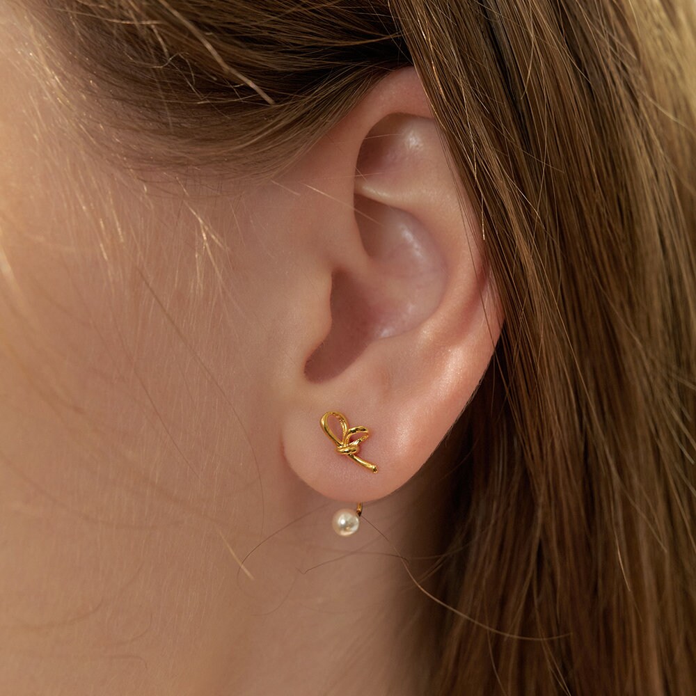 ピアス [SILVER925] Ballerina Ribbon Pearl EarJacket Earring Sterling Silver Ballerina Pearl Ear Jacket Earrings,silver
