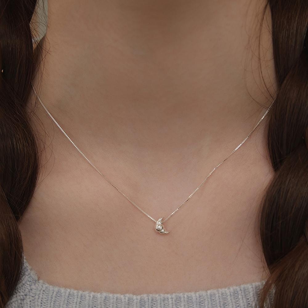 ☆TATIANA☆ Silver 925 Deli Croissant Necklace NZ2428 Dainty Croissant Charm Nekclace in Sterling Silver,croissant