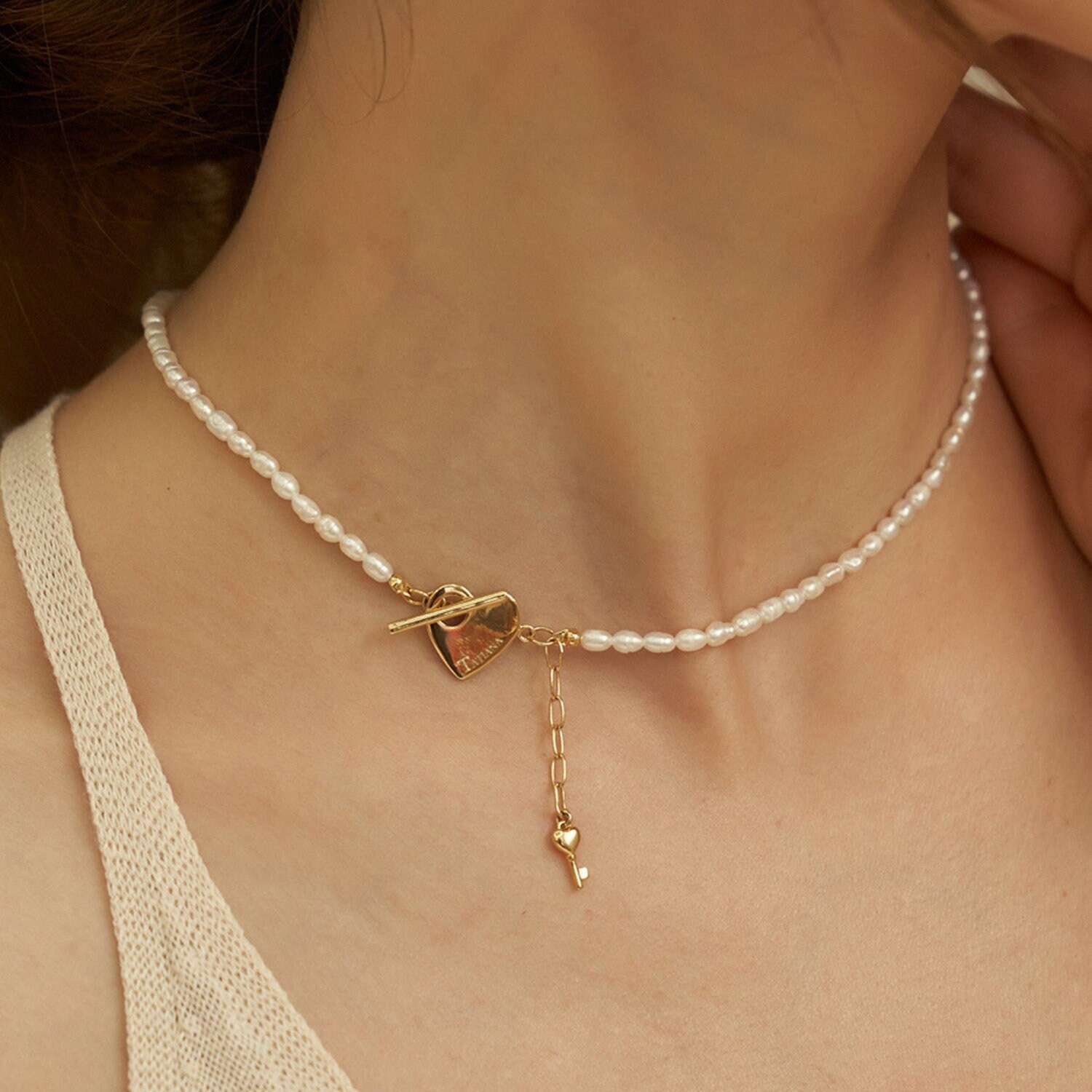 ■TATIANA■ Heart Toggle Key Point Pearl NecklaceNZ1102 1713 Heart Toggle Key Point Pearl Necklace, Freshwater Pearl