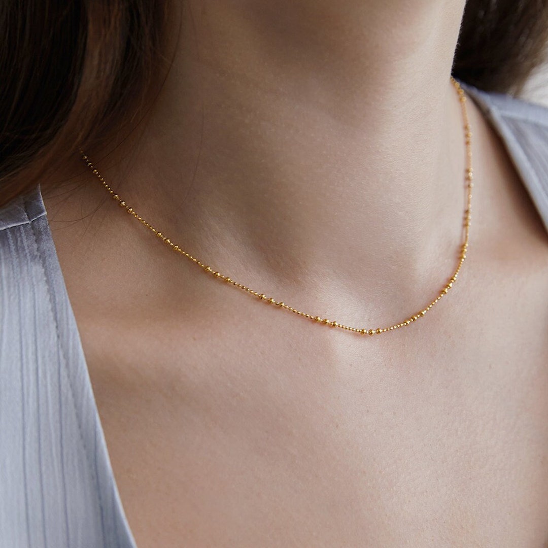 Sterling Silver Satellite Chain Necklace, Delicate Layering