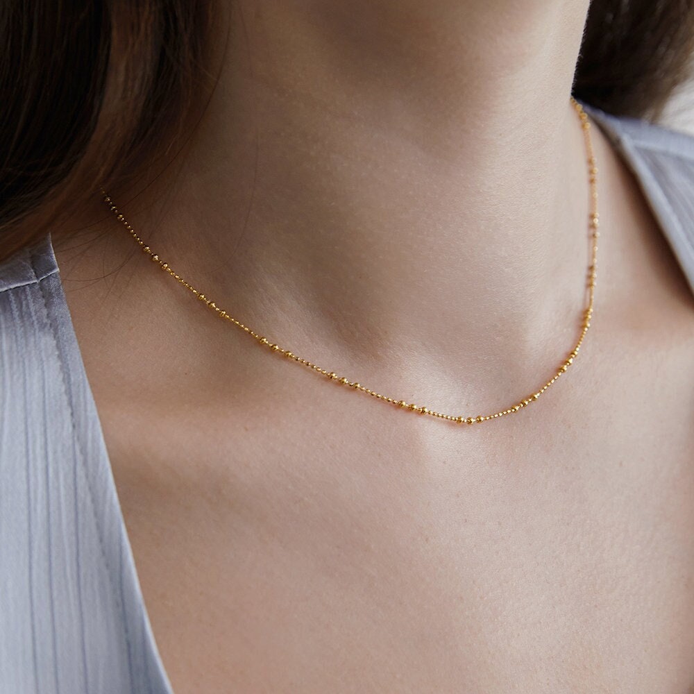 Sterling Silver Satellite Chain Necklace, Delicate Layering