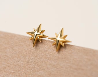 Pair of Tiny Starburst Stud Earrings in Sterling Silver,Gold Star Earrings,Minimalist Earrings,Sterling Silver Jewelry,Gift for Her  (E0061)