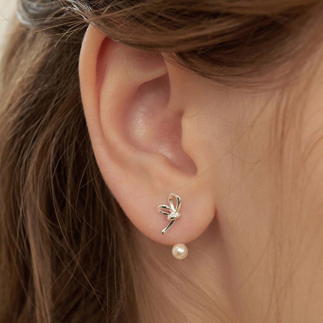 ピアス [SILVER925] Ballerina Ribbon Pearl EarJacket Earring Sterling Silver Ballerina Pearl Ear Jacket Earrings,silver