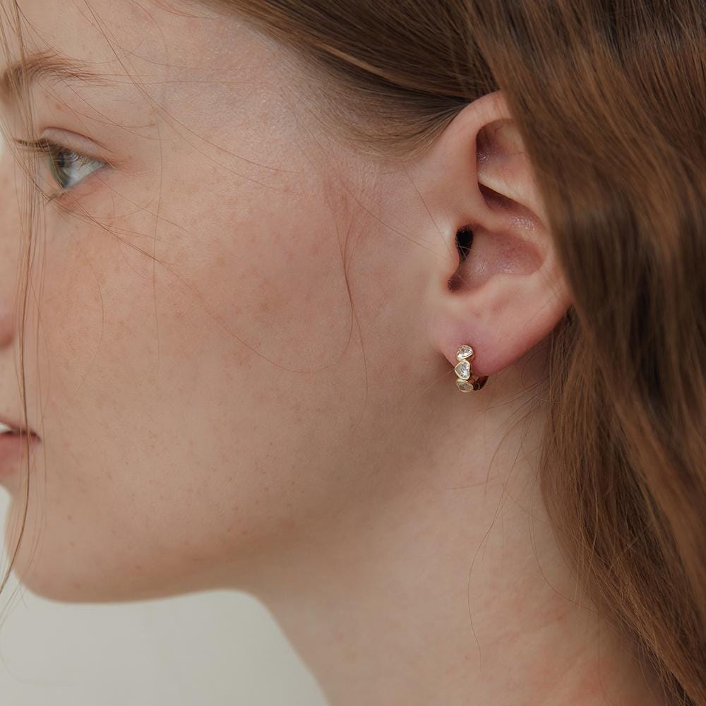 Triple Heart Huggie Earrings,dainty Heart Diamond Earrings