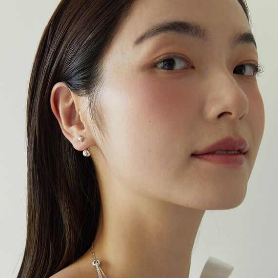 ★TATIANA★ Silver 925 Star and Ball Ear Jacket Earrings EC3 Star Ball Ear Jacket Earrings,dainty Silver Star Earrings