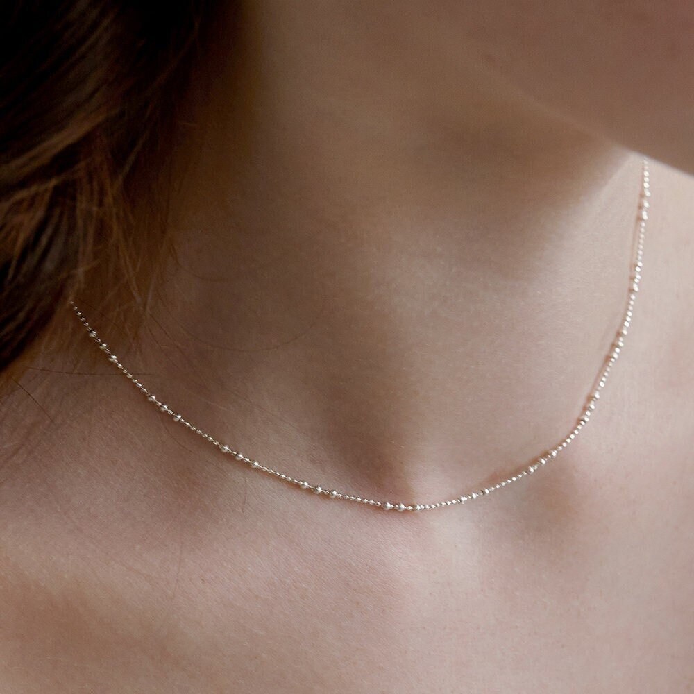 Sterling Silver Satellite Chain Necklace, Delicate Layering