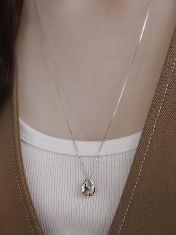 Pebble long necklace Ф Pebble Charm Long Necklace, Nugget Teardrop Pendant Necklace