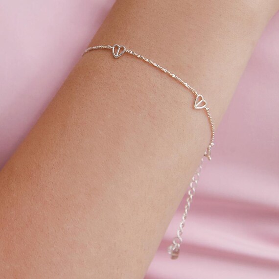 Heart Station Bracelet,half&half Heart Bracelet,dainty