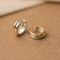 Mixed Metal Huggie Earrings,Double Hoop Earrrings,Two Tone Earrrings,Silver Geometric Jewelry,Minimalist Jewelry,Trendy Gift for Her (E0095) product logo