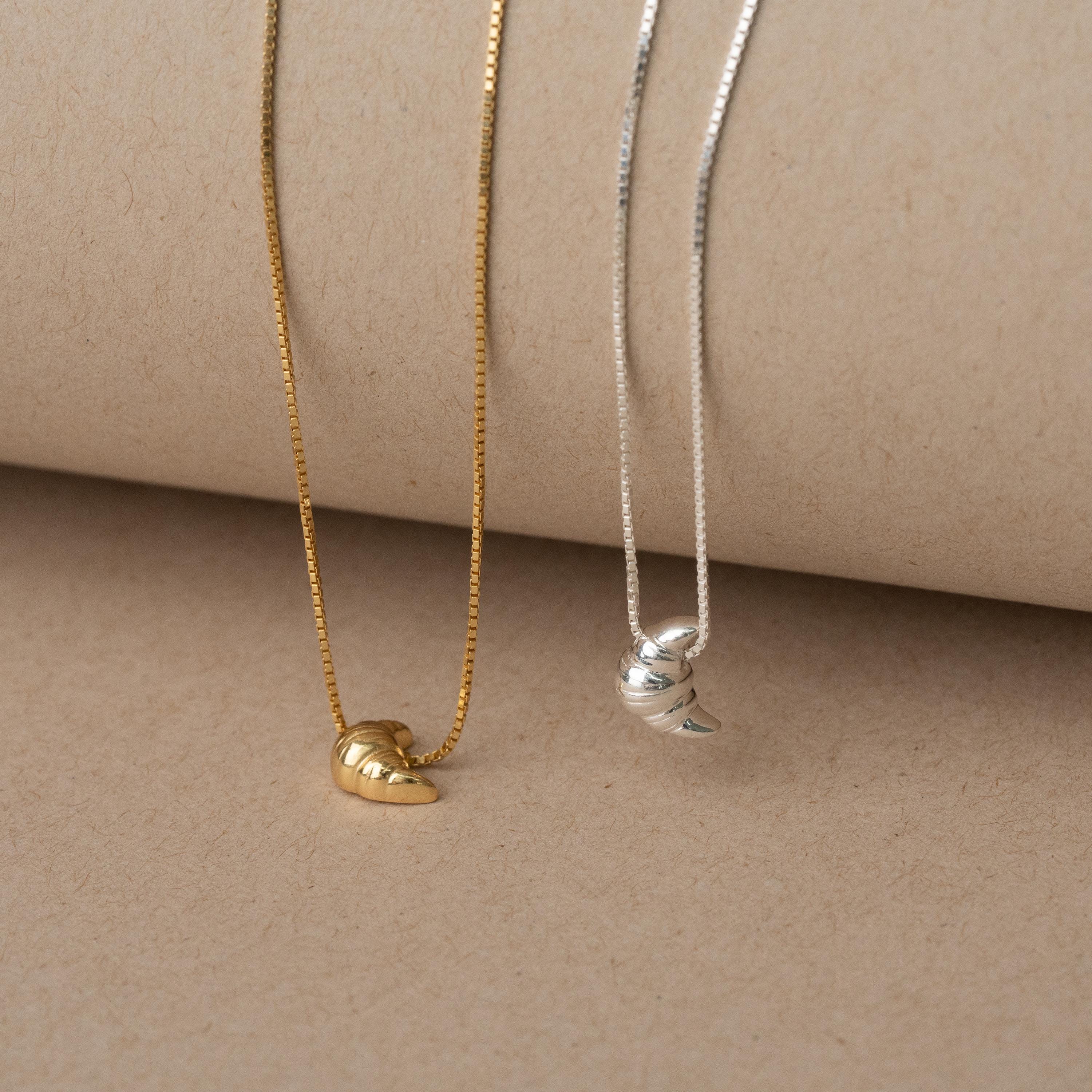☆TATIANA☆ Silver 925 Deli Croissant Necklace NZ2428 Dainty Croissant Charm Nekclace in Sterling Silver,croissant