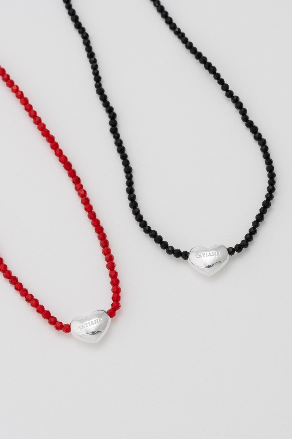 ●TATIANA● Silver 925 Sweet Heart Bead Necklace NZ2135 5004 Dainty Heart Pendant Beads Choker Necklace in Sterling