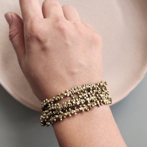 Brass Beaded Wrap Bracelet: Boho Layering Jewelry