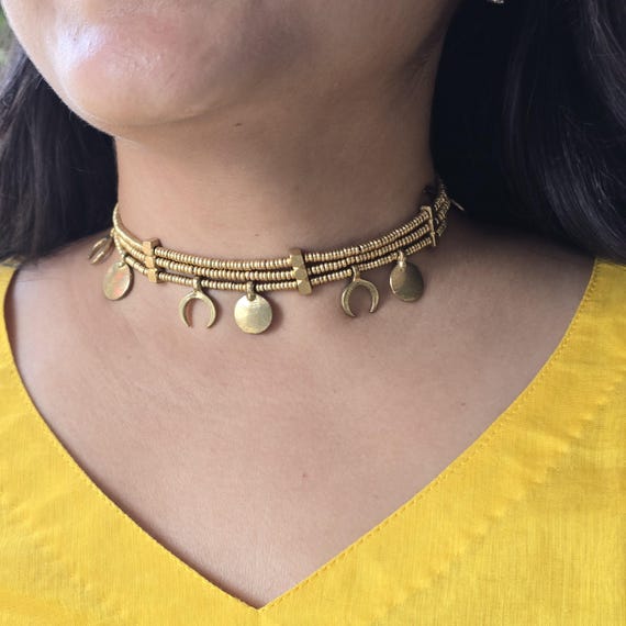 Sun and Moon Choker: Vintage Style Luna Collar Necklace,  Festival Jewelry, Gift for Women