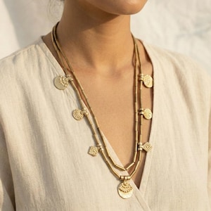 Doppelschicht Anhänger Halskette - Boho Lange Halskette - Geschenk für sie - Vintage Schmuck