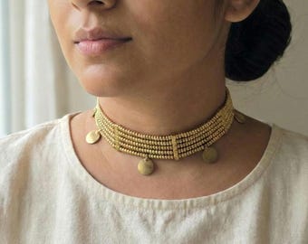 Medallion Multistrand Collar Necklace: Adjustable Boho Statement Necklace, Ethnic Jewelry, Gift for her