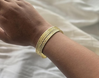 18K Gold Plated Cuff Bracelet: Matte Stacked Bangle