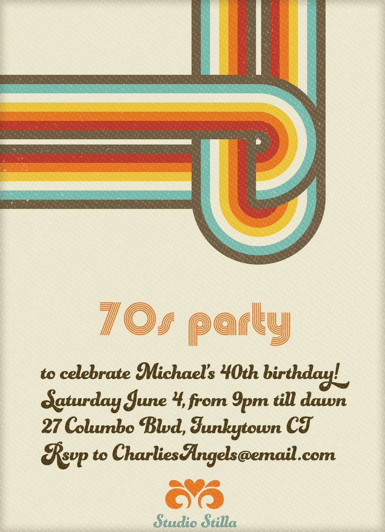 Seventies Party Invitation Personalised 1970s Party Etsy