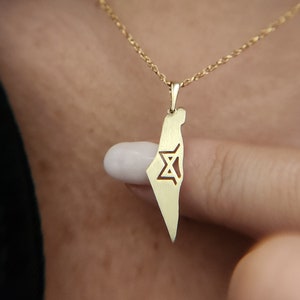 Israel Map Davidstern 14K solidem Goldanhänger, Gold Israel Halskette, Heiliges Land Anhänger Halskette, Jejuda Halskette, Jüdischer Schmuck