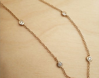 Diamond by the Yard Necklace, bezel necklace, Diamond Station Necklace, layering necklace, Diamond Necklace, 14k solid gold, bridal jewelry