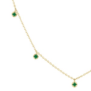 Diamond by the Yard Necklace, Emerald necklace, emerald Station Necklace, white gold Necklace, diamond station Necklace, layered necklace