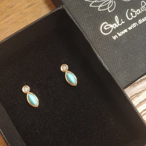 Turquoise and diamond earring, December birthstone, turquoise stud earrings, 14k solid gold screwback earring, dainty diamond studs