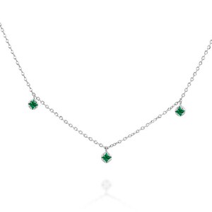 Diamond by the Yard Necklace, Emerald necklace, emerald Station Necklace, white gold Necklace, diamond station Necklace, layered necklace