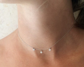 Diamond by the Yard Necklace, Diamond Station Necklace, diamond star necklace, layering necklace, Gold Star Necklace, star charms necklace