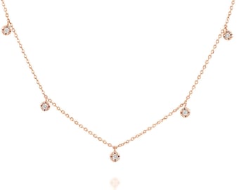 Diamond by the yard, Diamond Station Necklace, layered necklace, bezel necklace, rose gold necklace, charm diamond necklace