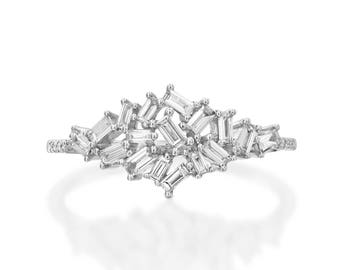 Baguette cluster diamond ring