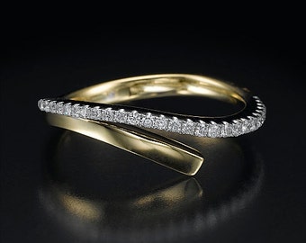 Ribbon ring, bow ring, criss cross ring,two row diamond ring, unique eternity band, 2 row ring, two row ring, pave diamond ring, 2 tone ring