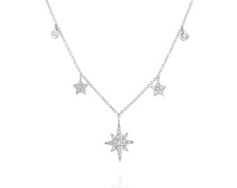 Star necklace, layered necklace, diamond by the yard, charm necklace, north star necklace, diamond gold necklace, star gold necklace, gift