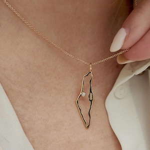 Pendentif carte d'Israël en or massif 14 carats, collier en or carte d'Israël, bijoux juifs unisexes en or