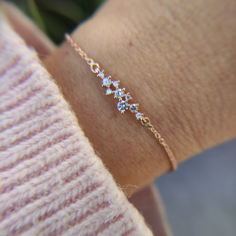 Diamond cluster dainty bracelet image 2