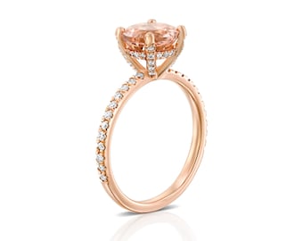 2CT Morganite diamond engagement ring, rose gold ring, diamond crown ring