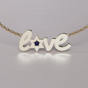Blue Sapphire Magen David 14K solid gold pendant, Love gold necklace, Jewish star gold necklace