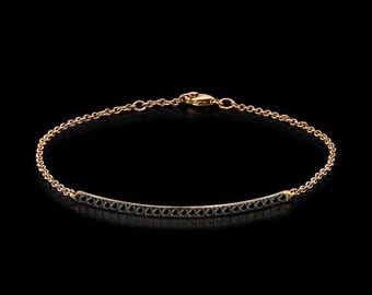Black diamonds bar bracelet, single row bracelet, diamond bracelet, chain bracelet, pave bracelet, rose gold bracelet, bar bracelet