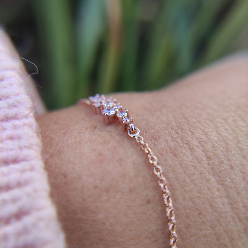 Diamond cluster dainty bracelet image 3