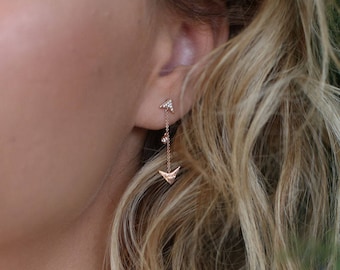 Love earring, errow earring, dangling earring, long earring, rose gold earring, diamond errow earrings, romentic, , drop, dangle