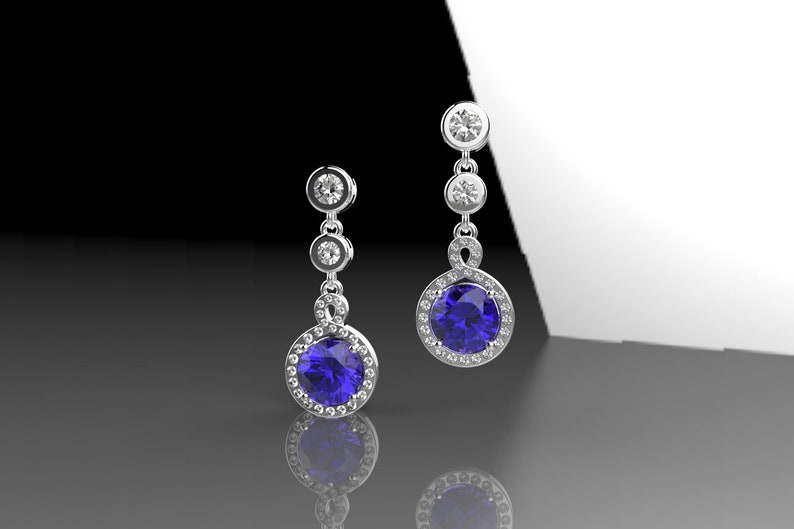 Tanzanite earrings, diamond halo earring, Tanzanite and diamonds, Tanzanite earrings rose gold drop, 14K solid rose gold image 4