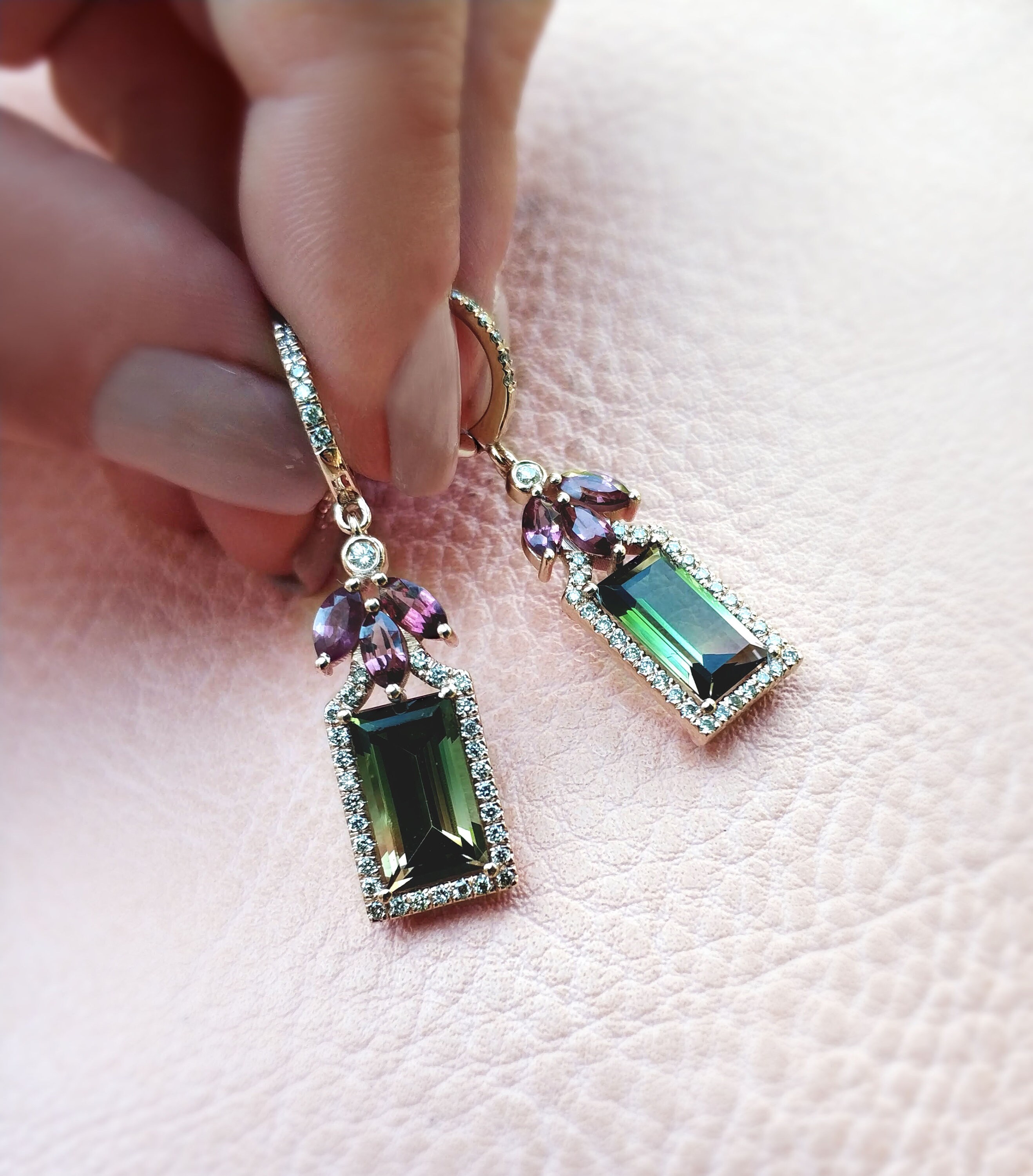 Watermelon Tourmaline Earrings Pink Tourmaline Green - Etsy