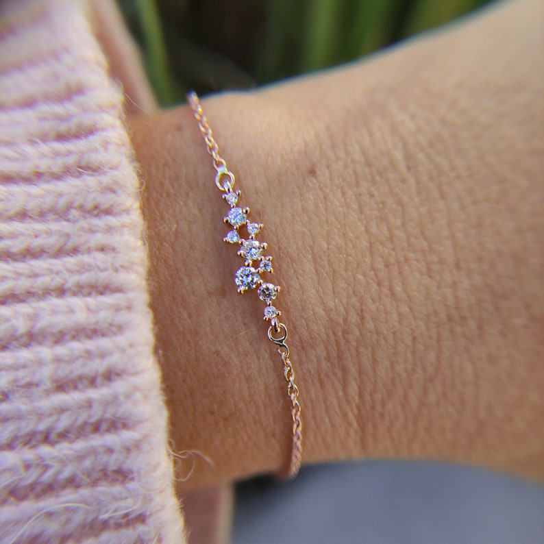 Diamond cluster dainty bracelet image 1