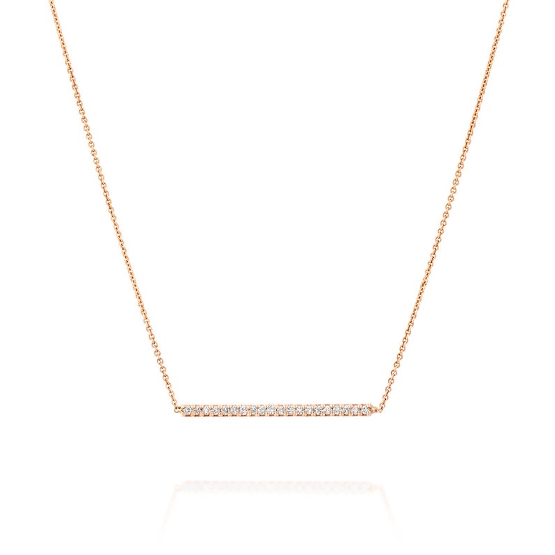 14k Rose Gold Diamond Bar Necklace, Dainty Choker image 2