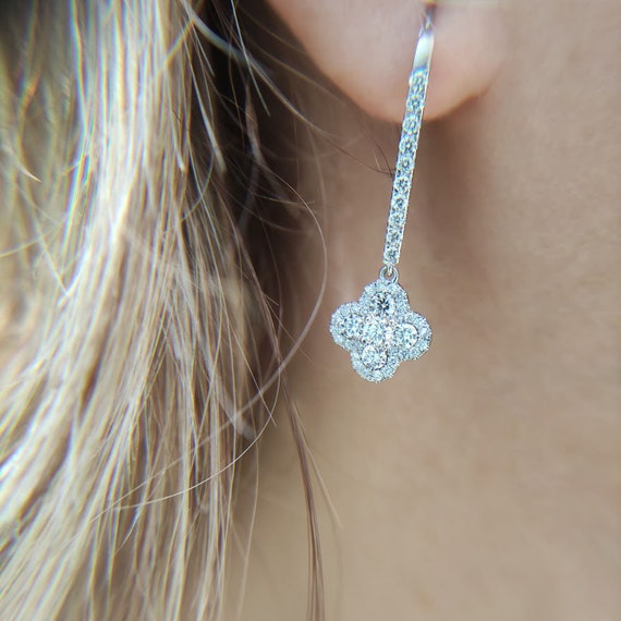Diamond Clover Dangle Earrings Dangling Diamond Earrings Clover